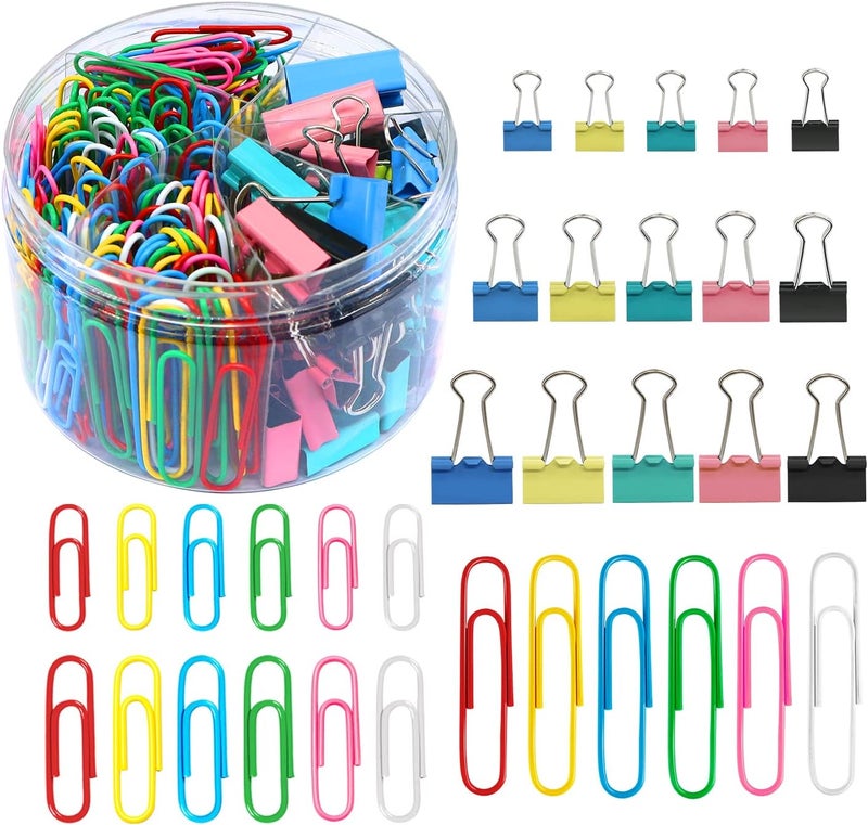 AnutriON Paper Clips Binder Clips Set, Paperclips Large Medium and Small, 320PCS Colored Paper Clips and Binder Clips Assorted Sizes for Home Office School Document Organizing - Image 1